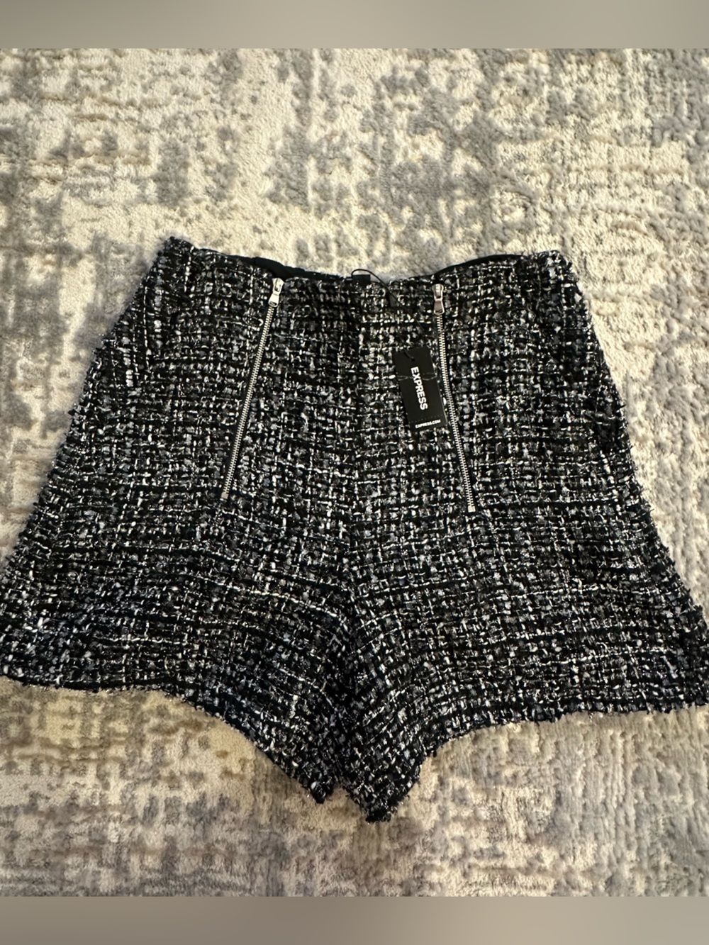 NWT- Express Black & White Tweed Zip-Front Women’s Shorts